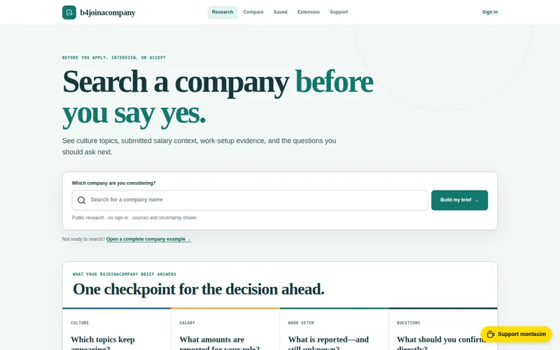 b4joinacompany interface preview