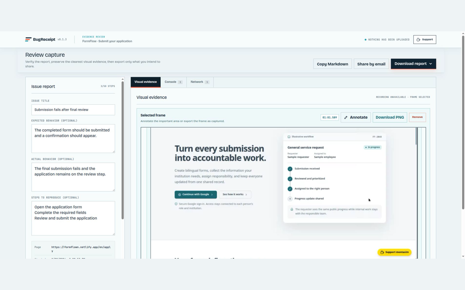 BugReceipt browser bug-reporting extension preview