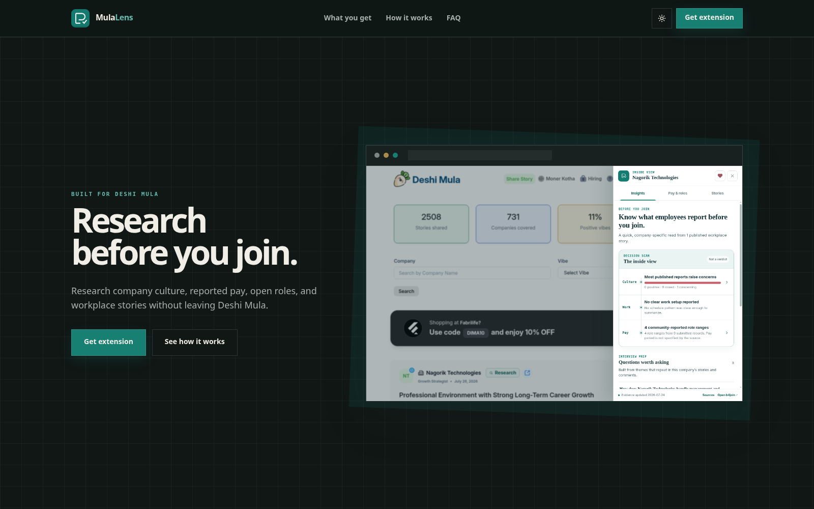 MulaLens - Workplace Context Extension interface preview
