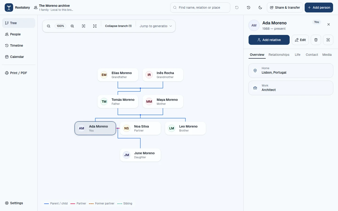 Rootstory interface preview