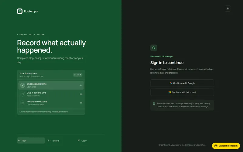 Routempo timezone-aware routine planner interface