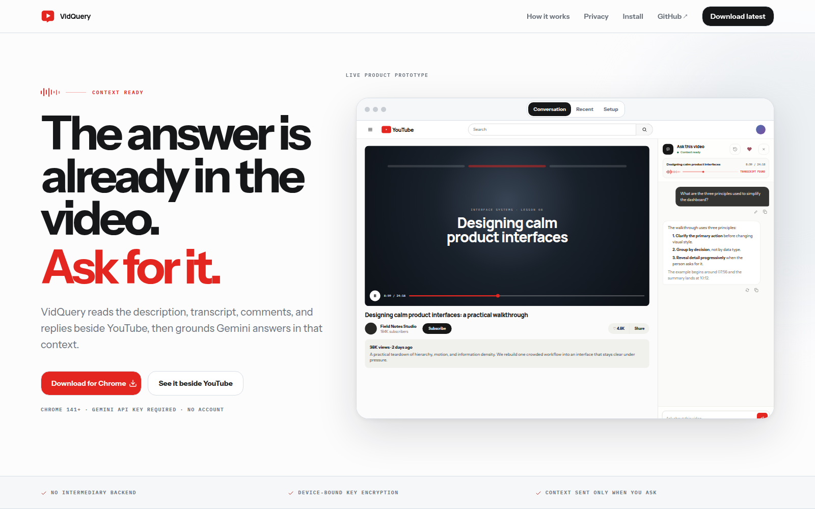 VidQuery - YouTube Q&A Extension interface preview