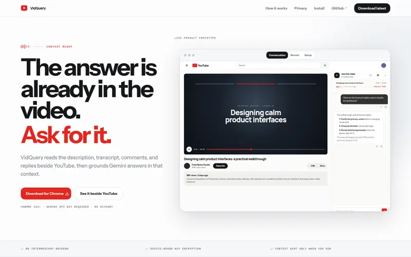 VidQuery - YouTube Q&A Extension interface preview